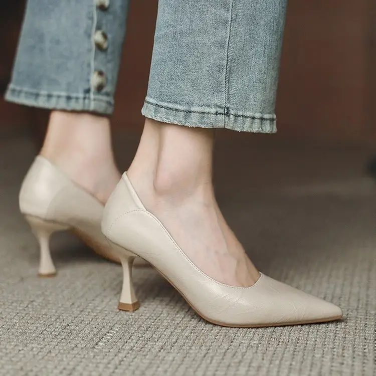 French Pointed Stiletto Heels Women Black Spring Summer - Image 6