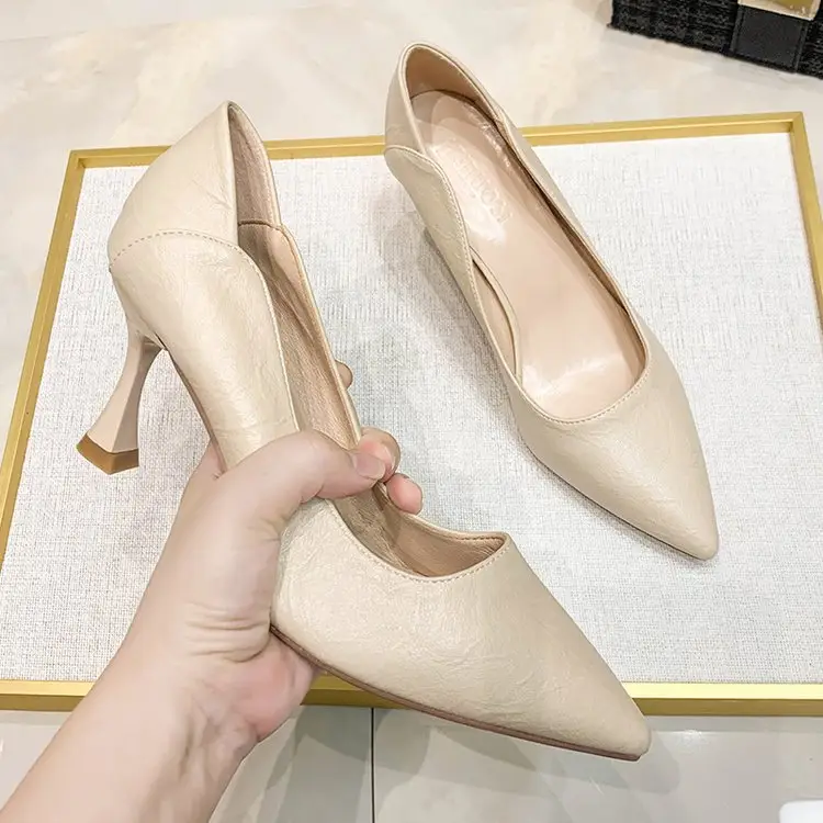 French Pointed Stiletto Heels Women Black Spring Summer - Image 4