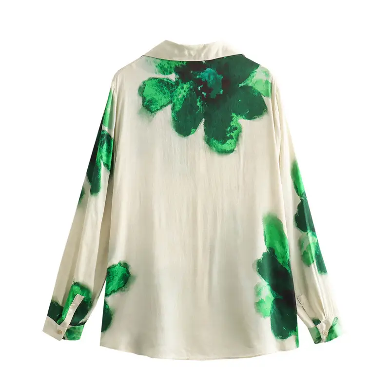 Cross-border 2024 Spring New Women's Clothing European and American-style Silk Satin Texture Flower Printed Shirt Straight Pants Set Women