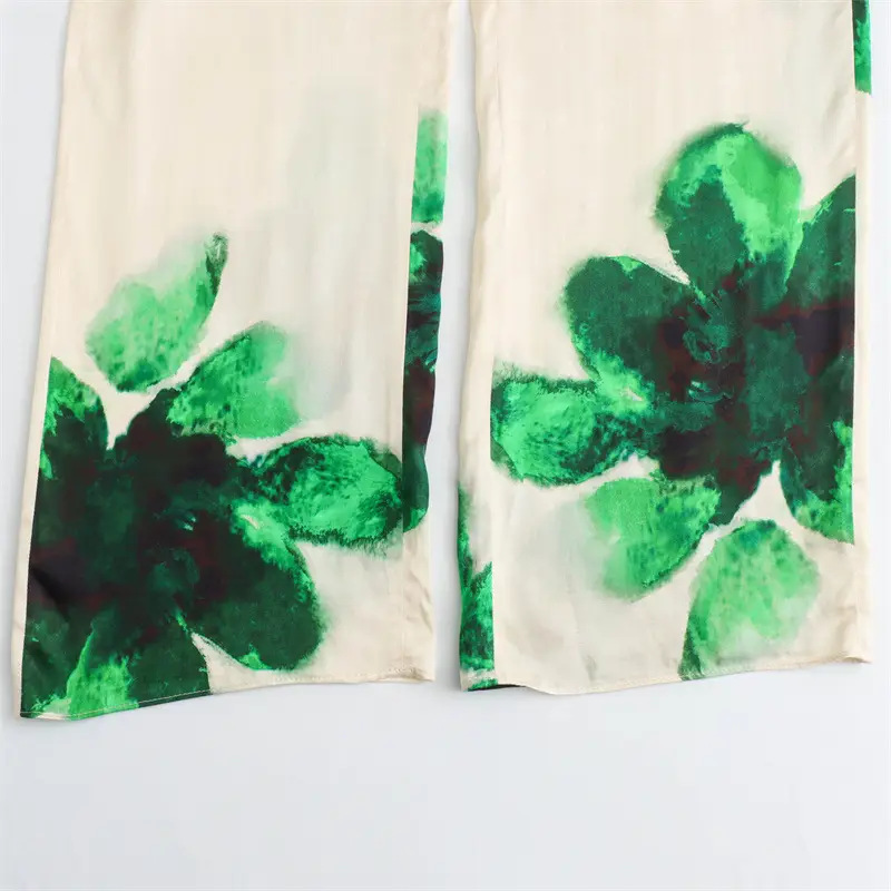 Cross-border 2024 Spring New Women's Clothing European and American-style Silk Satin Texture Flower Printed Shirt Straight Pants Set Women — feature 14