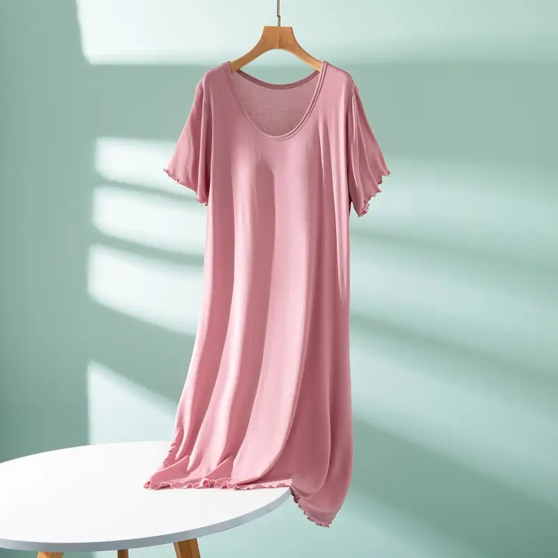 Modal One-piece Dress with Chest Pad Thin Wear-free Bra Nightdress Women's Summer Base Skirt Outer Wear A- Line Skirt