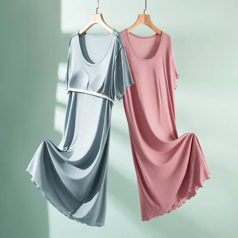 Modal One-piece Dress with Chest Pad Thin Wear-free Bra Nightdress Women's Summer Base Skirt Outer Wear A- Line Skirt