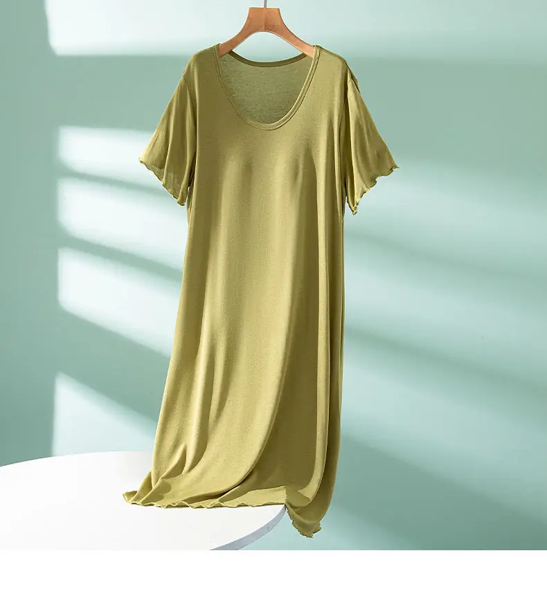 Modal One-piece Dress with Chest Pad Thin Wear-free Bra Nightdress Women's Summer Base Skirt Outer Wear A- Line Skirt — feature 12