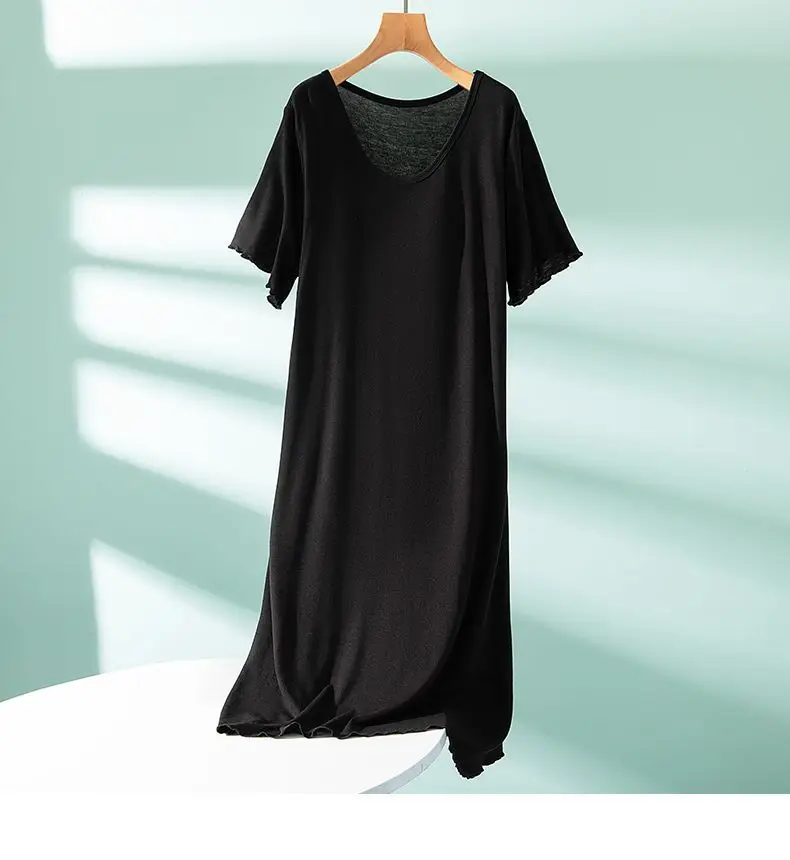 Modal One-piece Dress with Chest Pad Thin Wear-free Bra Nightdress Women's Summer Base Skirt Outer Wear A- Line Skirt — feature 13