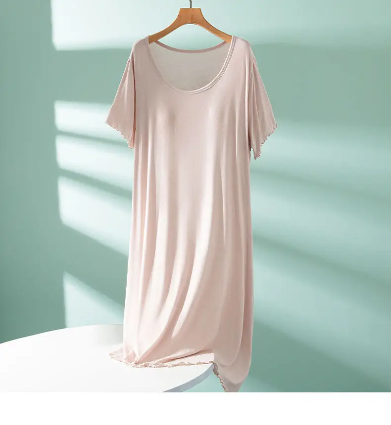 Modal One-piece Dress with Chest Pad Thin Wear-free Bra Nightdress Women's Summer Base Skirt Outer Wear A- Line Skirt — feature 14