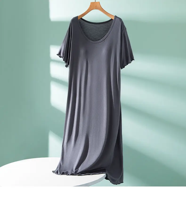 Modal One-piece Dress with Chest Pad Thin Wear-free Bra Nightdress Women's Summer Base Skirt Outer Wear A- Line Skirt — feature 15