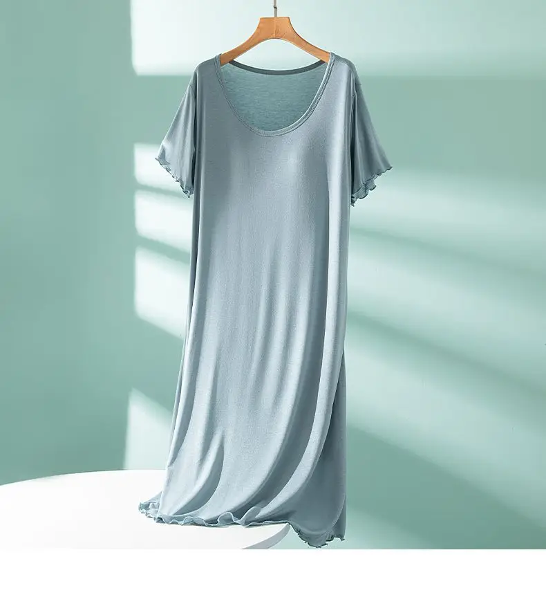 Modal One-piece Dress with Chest Pad Thin Wear-free Bra Nightdress Women's Summer Base Skirt Outer Wear A- Line Skirt — feature 16