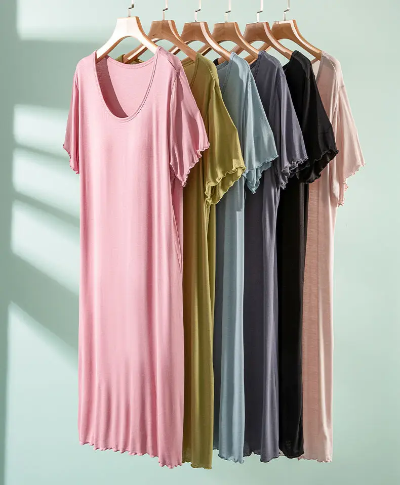 Modal One-piece Dress with Chest Pad Thin Wear-free Bra Nightdress Women's Summer Base Skirt Outer Wear A- Line Skirt — feature 2