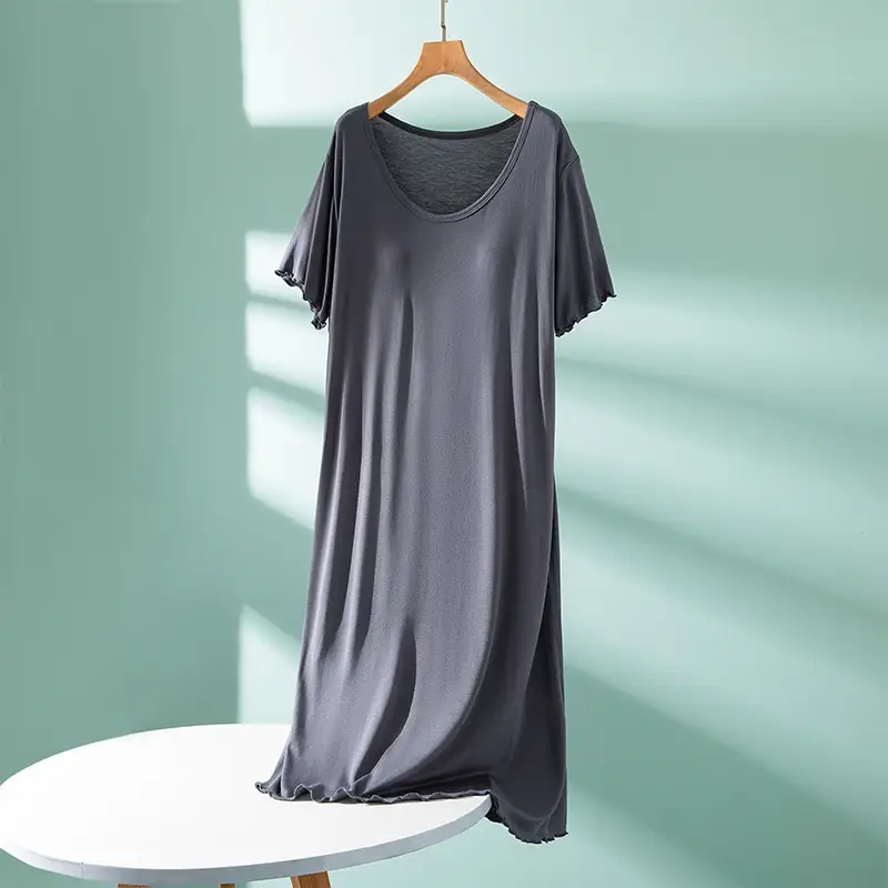 Modal One-piece Dress with Chest Pad Thin Wear-free Bra Nightdress Women's Summer Base Skirt Outer Wear A- Line Skirt