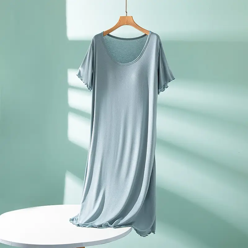 Modal One-piece Dress with Chest Pad Thin Wear-free Bra Nightdress Women's Summer Base Skirt Outer Wear A- Line Skirt