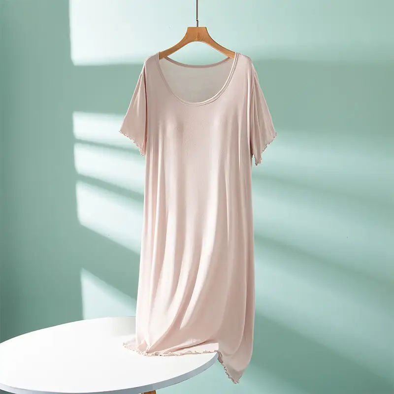 Modal One-piece Dress with Chest Pad Thin Wear-free Bra Nightdress Women's Summer Base Skirt Outer Wear A- Line Skirt