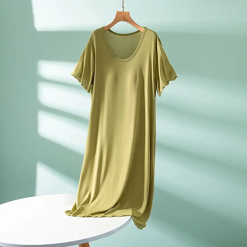 Modal One-piece Dress with Chest Pad Thin Wear-free Bra Nightdress Women's Summer Base Skirt Outer Wear A- Line Skirt