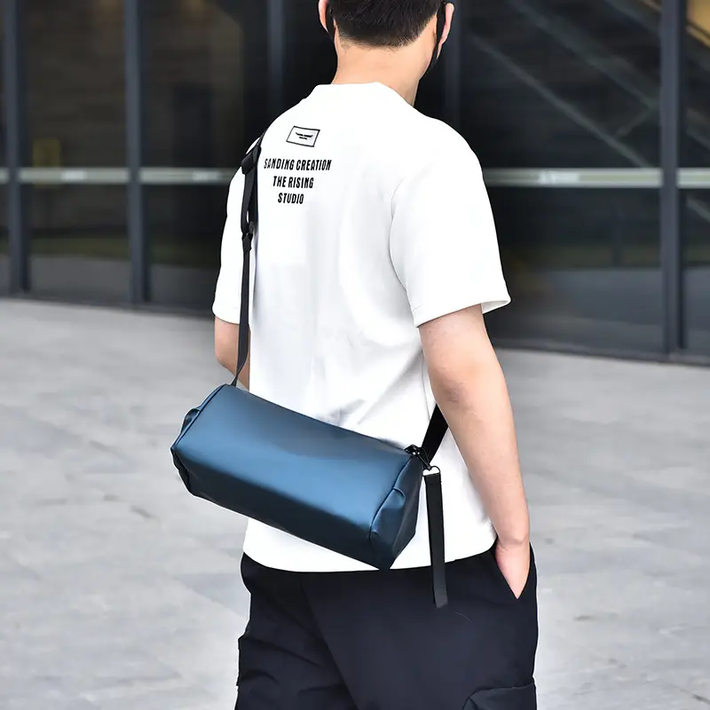 Blue Leather Crossbody Bag for Men Large Capacity - Image 7
