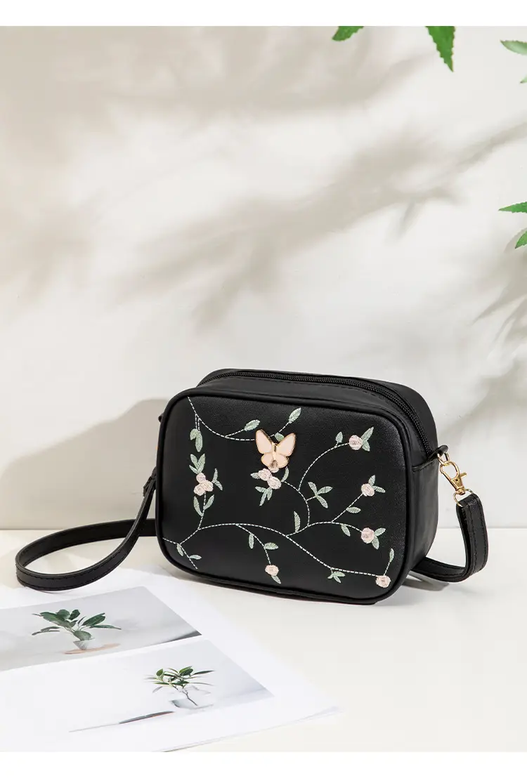 Black Embroidered Butterfly Shoulder Bag for Women — feature 30