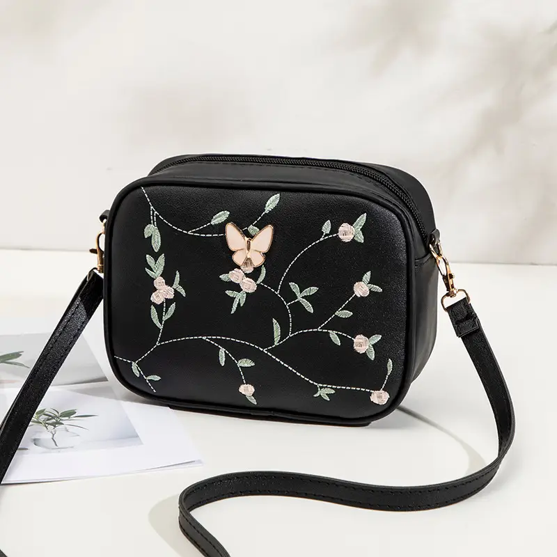 Black Embroidered Butterfly Shoulder Bag for Women - Image 2