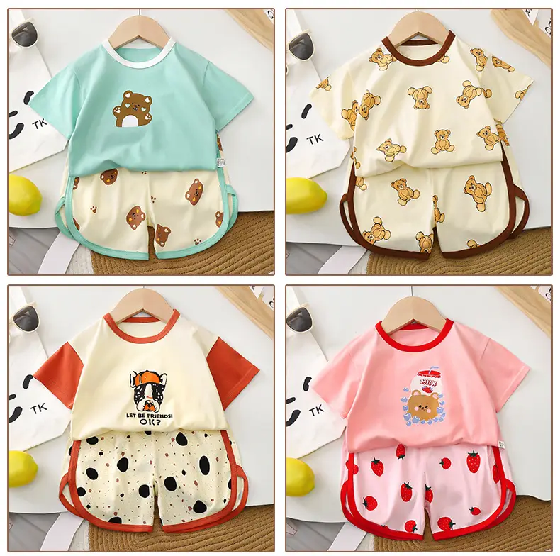 Kids Cotton Bear Print Shorts Set Summer — feature 14