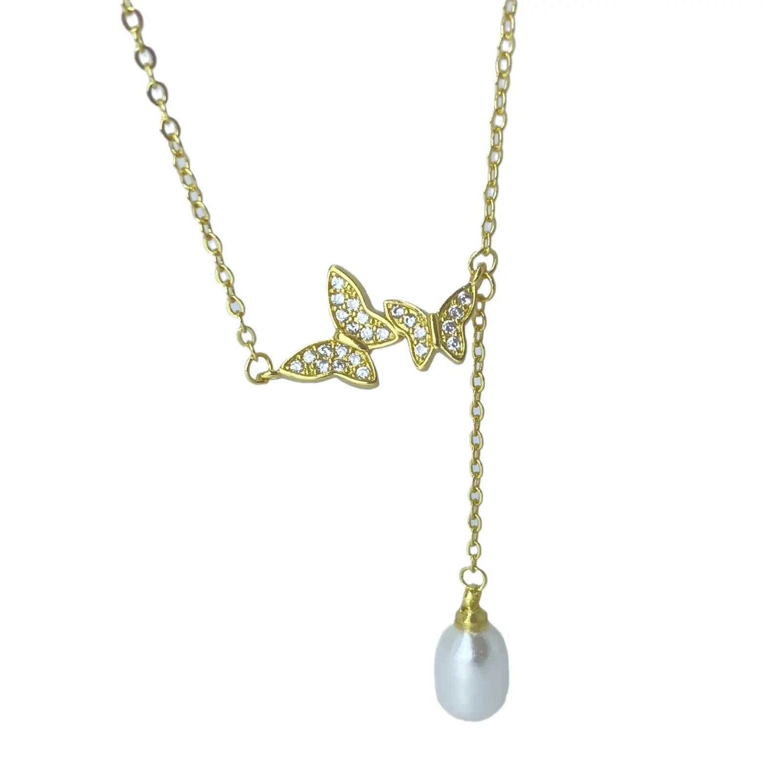 Butterfly Pearl Necklace Gold Silver Women's Design - Image 5