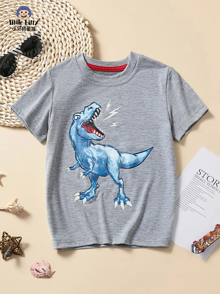 Gray Cartoon T-Shirt for Boys 2025 Summer - Image 3