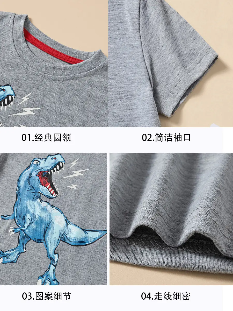 Gray Cartoon T-Shirt for Boys 2025 Summer - Image 7