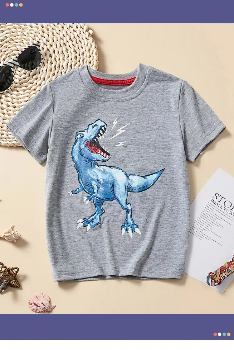 Gray Cartoon T-Shirt for Boys 2025 Summer — feature 2