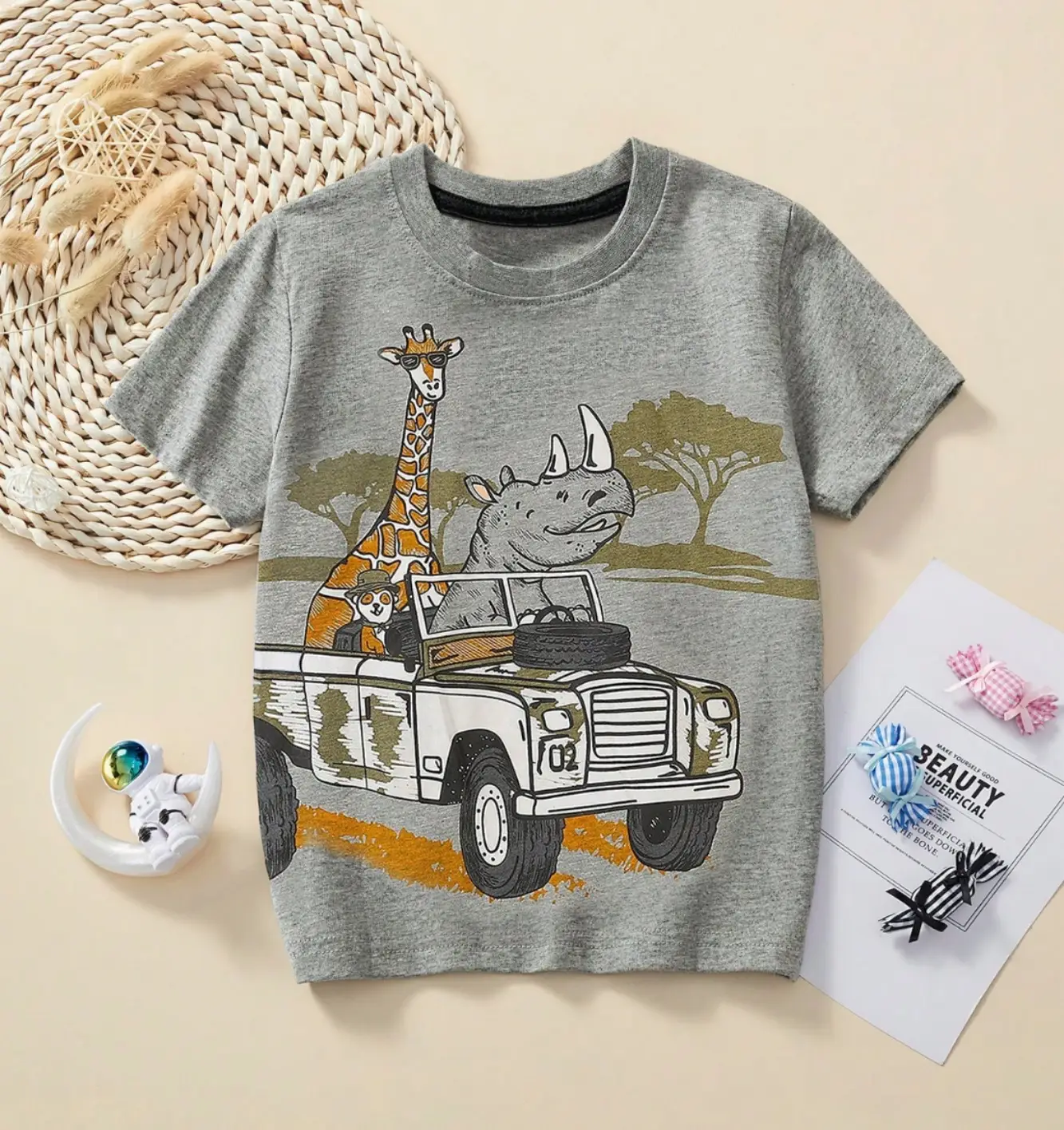 Gray Cartoon T-Shirt for Boys 2025 Summer - Image 2