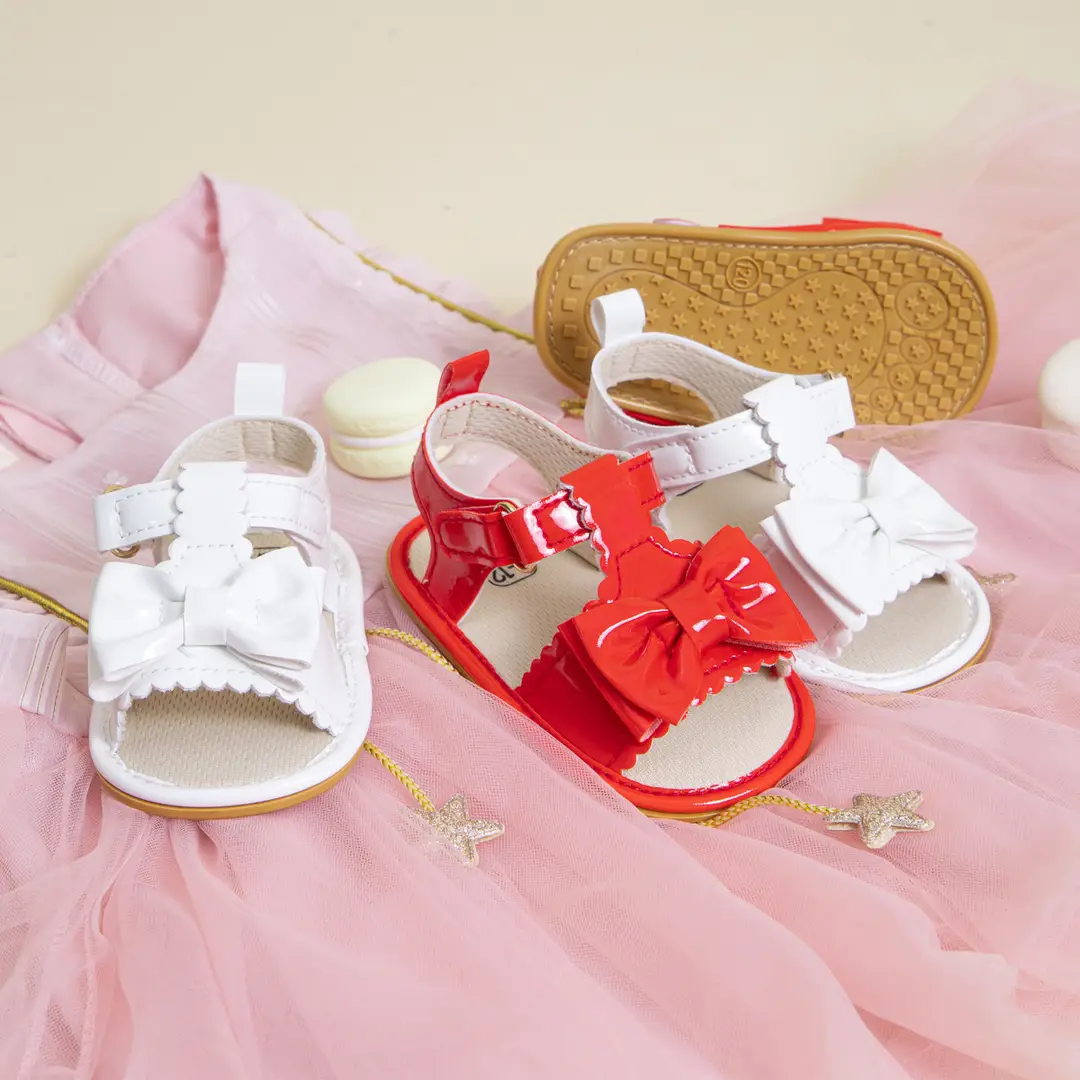 2024 new baby shoes bow hook and loop sandals breathable non-slip soft rubber bottom baby shoes baby shoes