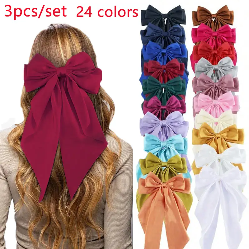 Blue Satin Chiffon Hairpin Bow for Women — feature 4