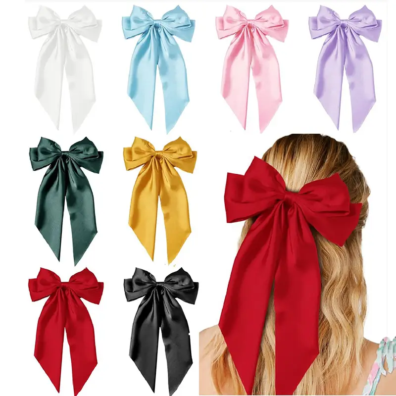 Blue Satin Chiffon Hairpin Bow for Women — feature 6