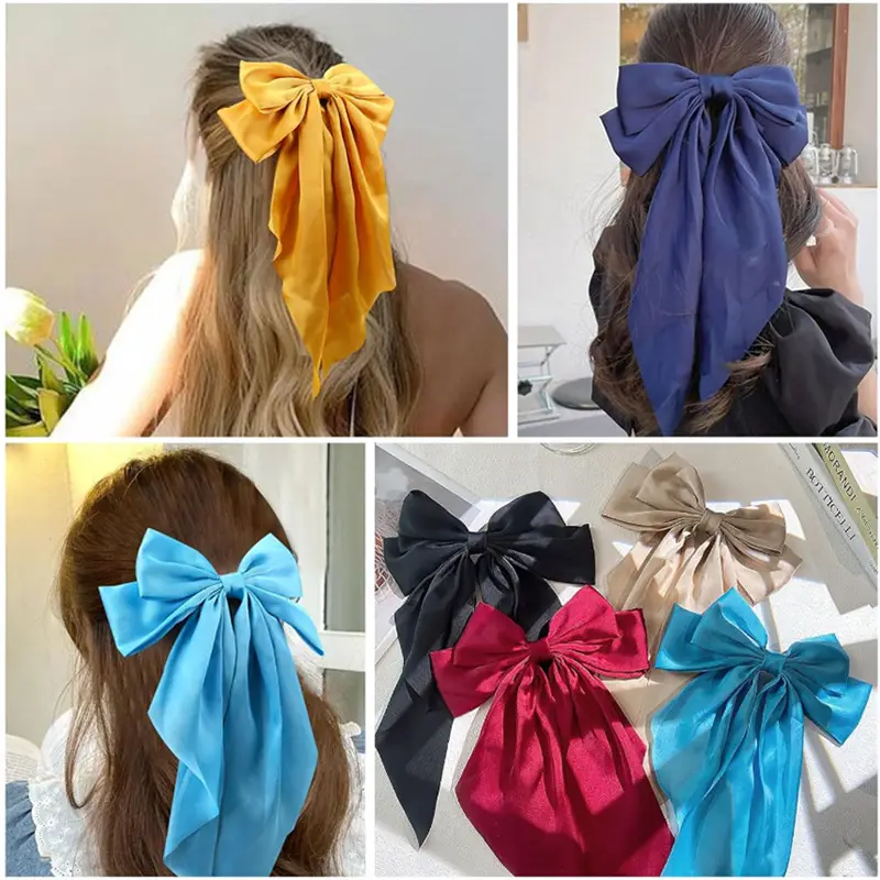 Blue Satin Chiffon Hairpin Bow for Women — feature 8