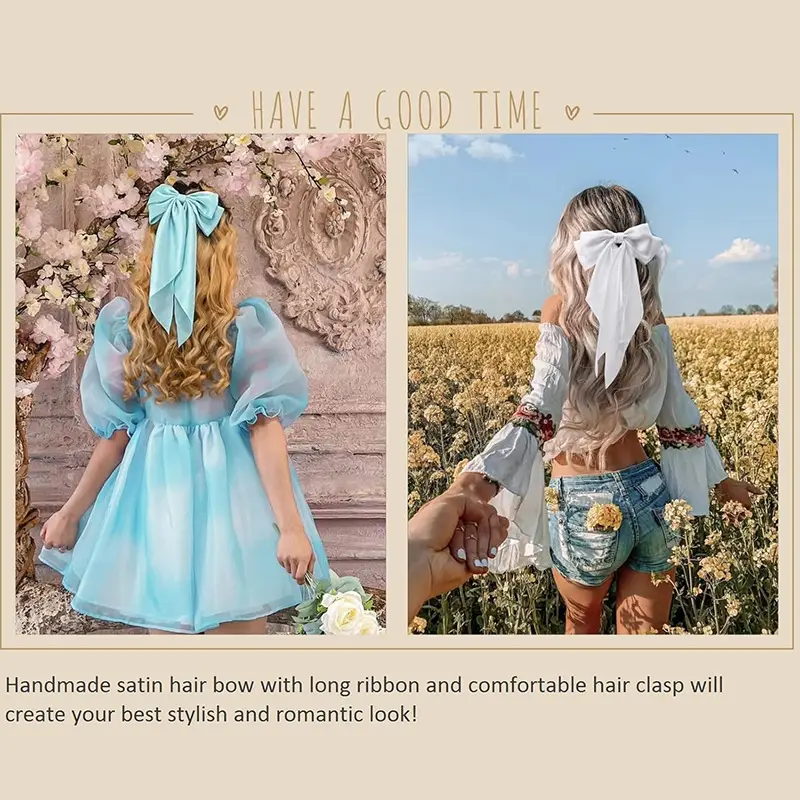 Blue Satin Chiffon Hairpin Bow for Women — feature 9