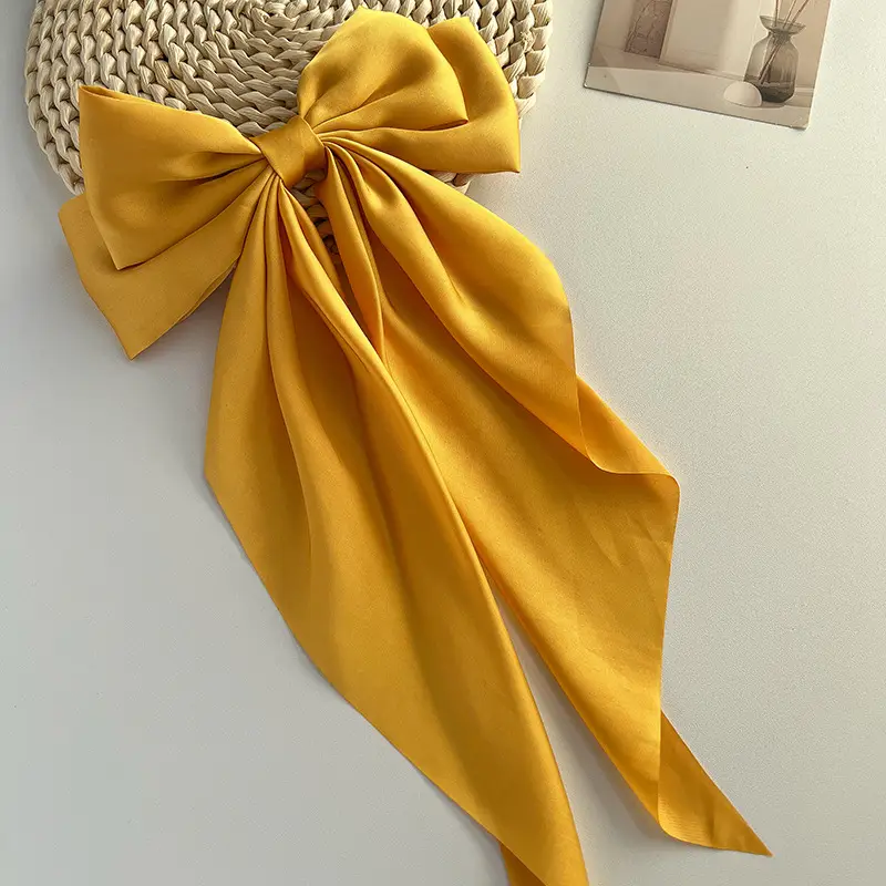Satin Bow Spring Clip-Yellow
