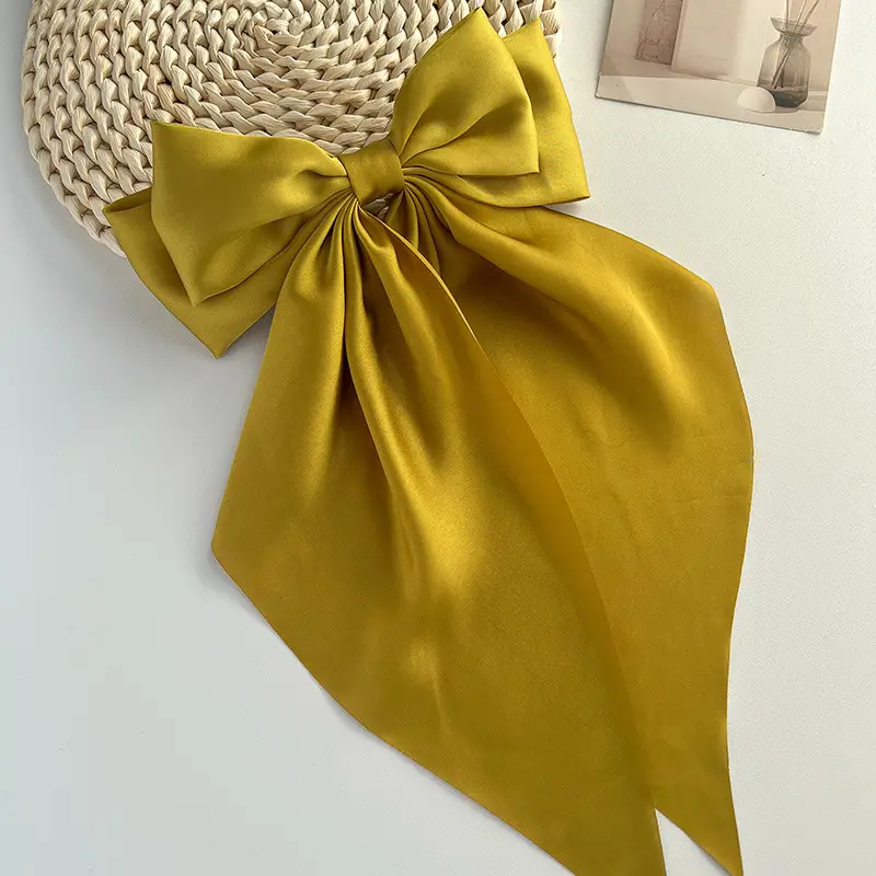 Satin Bow Spring Clip-Ginger