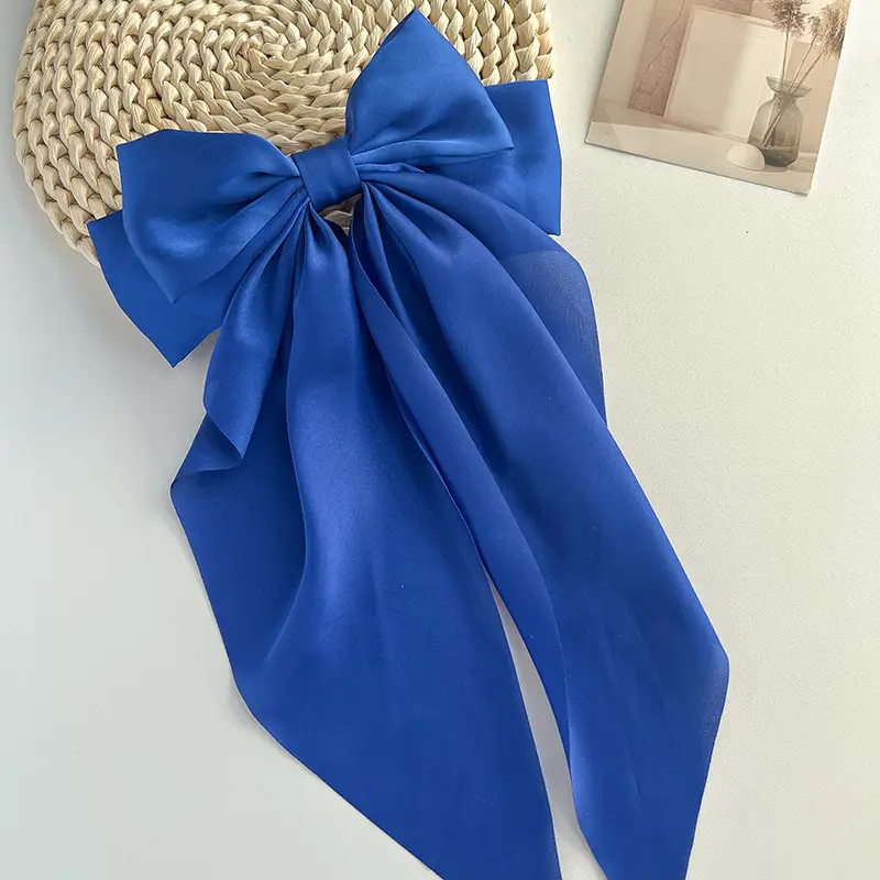 Blue Satin Chiffon Hairpin Bow for Women — feature 40