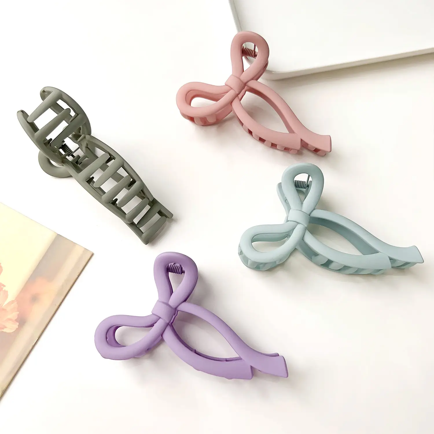 Korean Style Ins Elegant Bow Hairpin New Style Simple Frosted Grab Clip Back Head Hair Shark Clip Hair Accessories for Women — feature 7