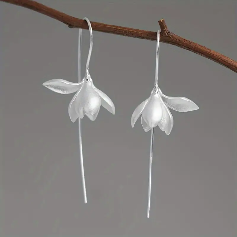 Jasmine Magnolia Long Earrings Gold Silver - Image 2