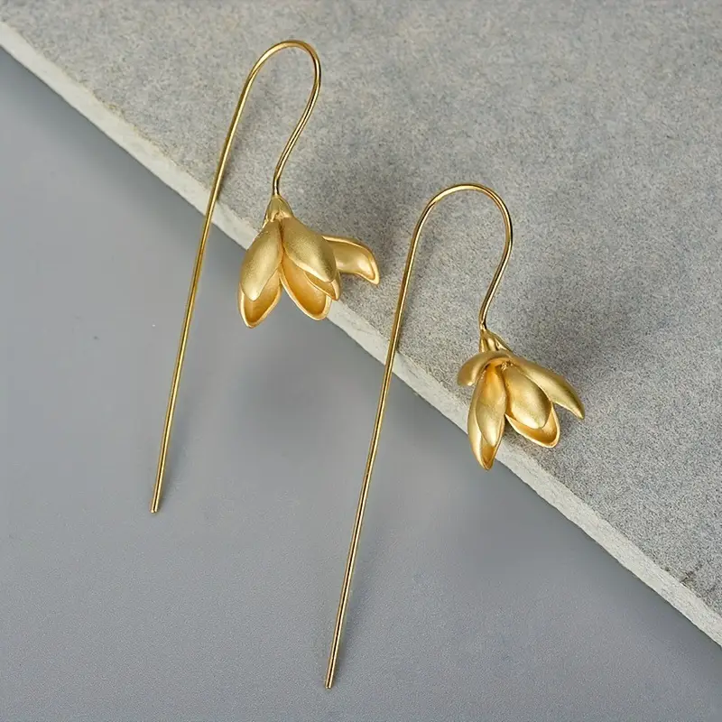 Jasmine Magnolia Long Earrings Gold Silver - Image 4