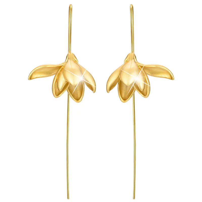 Jasmine Magnolia Long Earrings Gold Silver - Image 5