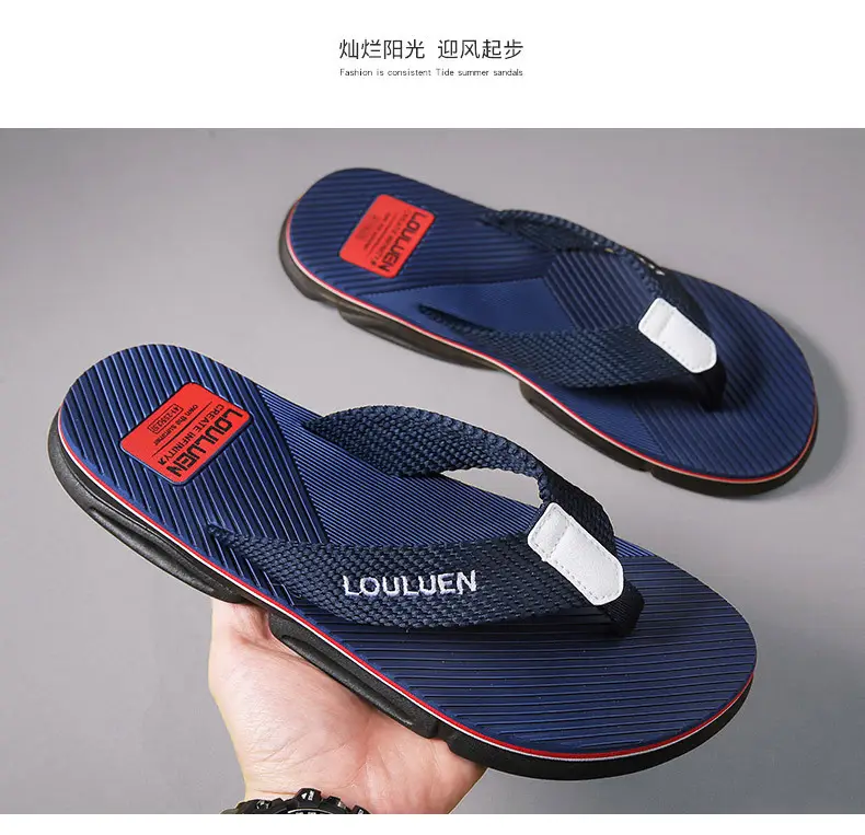 2024 Men's Casual Black Slip-On Sandals with Blue Accent — feature 11