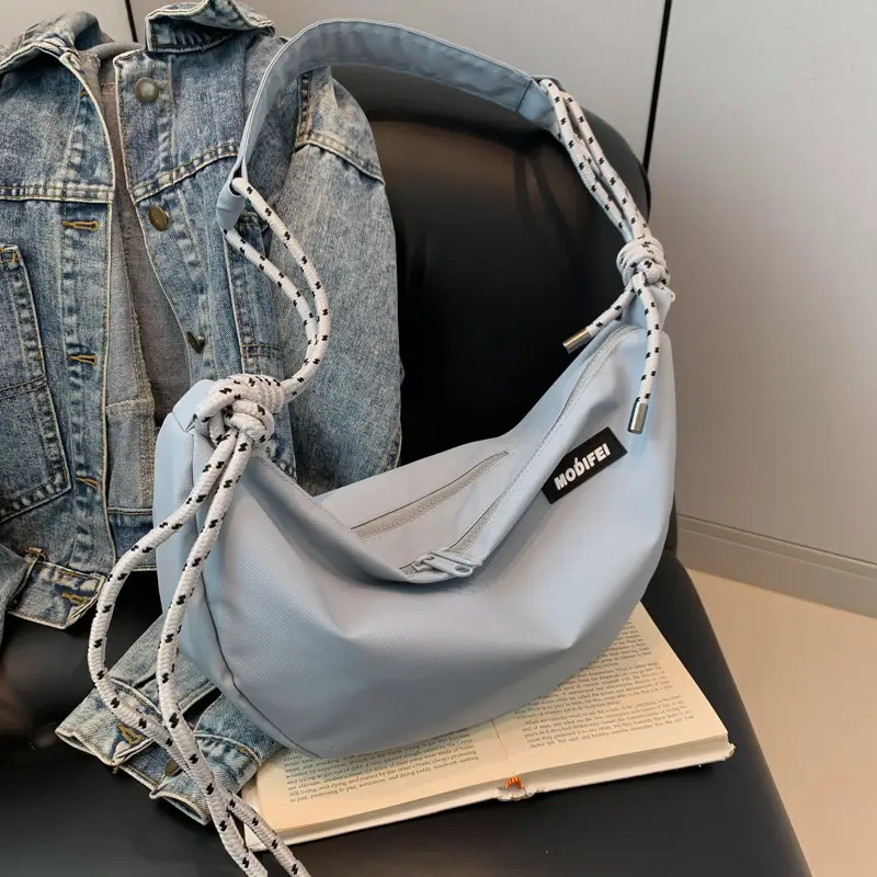 Light Blue Nylon Crossbody Bag for Men Women - Image 8
