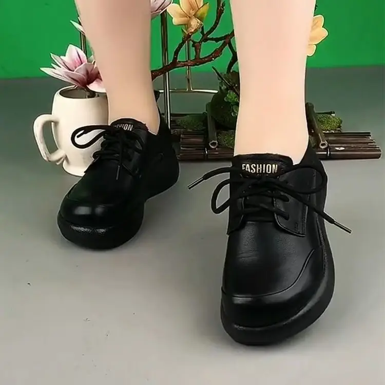 Black Round Toe Low Heels Lace-Up Casual Shoes — feature 6