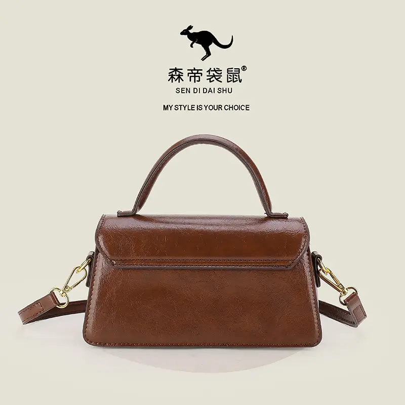 Women's Brown PU Leather Crossbody Bag with Chain Strap - Image 5