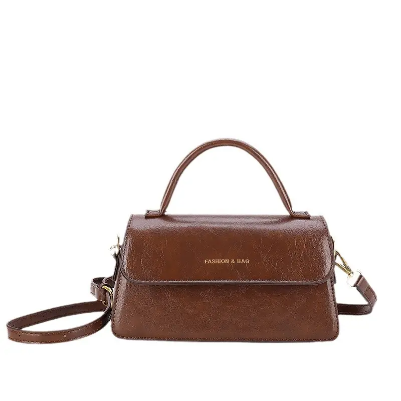 Women's Brown PU Leather Crossbody Bag with Chain Strap - Image 6