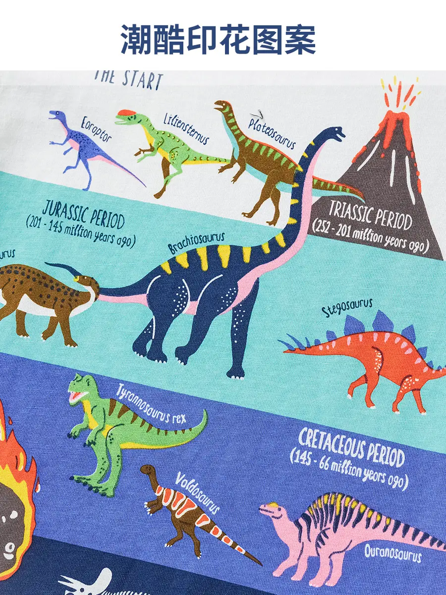 European & American Boys' Dinosaur T-Shirt White 2025 Summer - Image 5