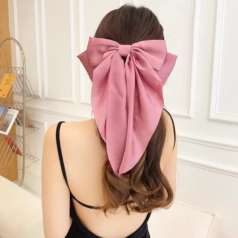 Pink Satin Vintage Bow Hairpin with Spring Clip - Image 38