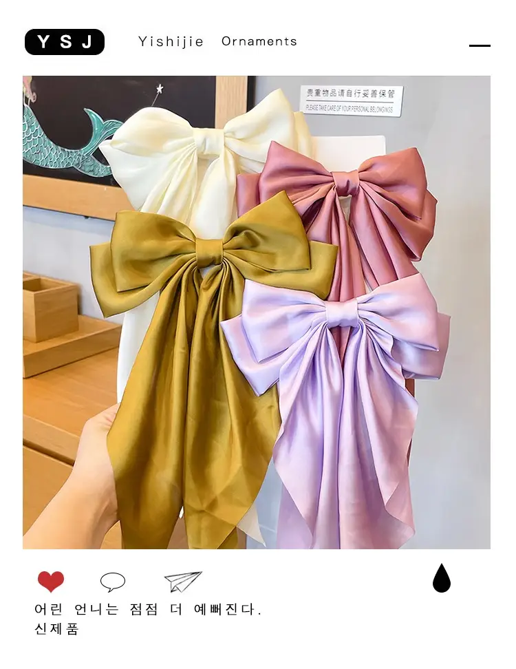 Pink Satin Vintage Bow Hairpin with Spring Clip — feature 1