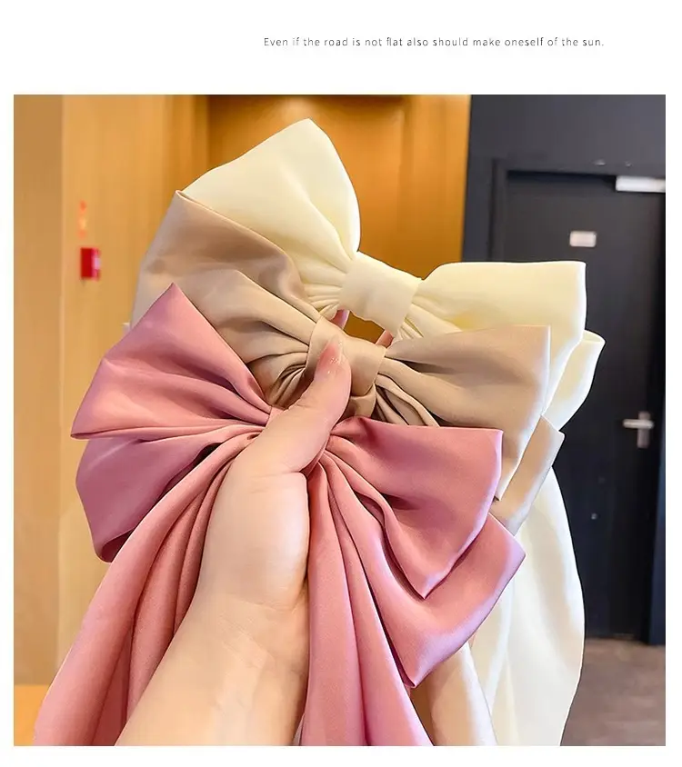 Pink Satin Vintage Bow Hairpin with Spring Clip — feature 10