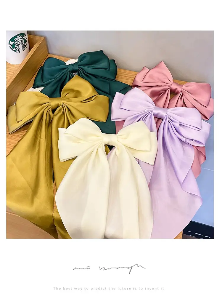 Pink Satin Vintage Bow Hairpin with Spring Clip — feature 3