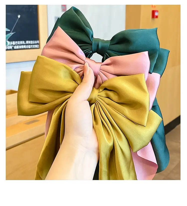 Pink Satin Vintage Bow Hairpin with Spring Clip — feature 5