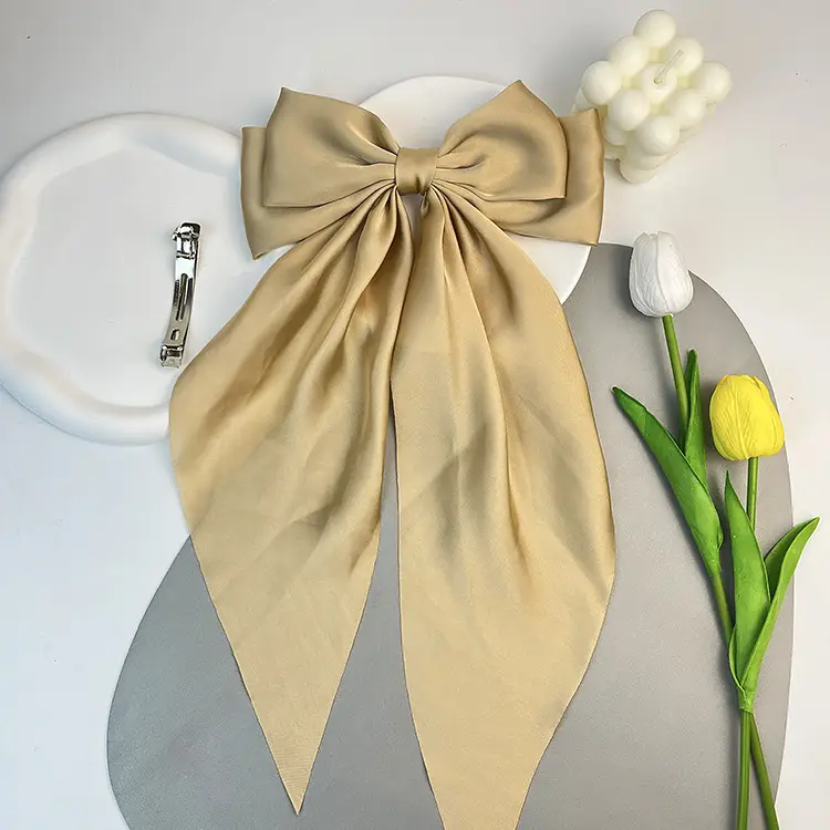Pink Satin Vintage Bow Hairpin with Spring Clip - Image 15