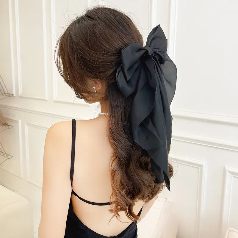 Pink Satin Vintage Bow Hairpin with Spring Clip - Image 2